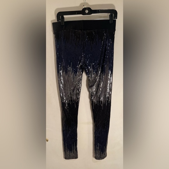 BEBE Sequin Party Leggings – Black, Navy & Silver Glam | Size M - Picture 2 of 11